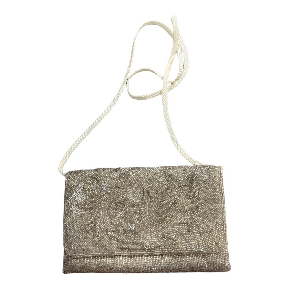 Vintage 50's Beaded Shoulder Bag Formal Fully Beaded Off White Bridal Homecoming